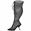 Boots 2024 Sexy Large Size Mesh With Square Head Thin Heel Ultra High Lace Hollow Over Knee