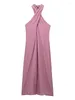 Casual Dresses 2024 Bazaleas Store Women's Elegant Sexy Dress Cute Pink Halter Neck Back Tie Front Slit Linen Party Official