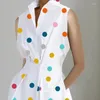 Casual Dresses V-neck Summer Thin Korean Elegant Temperament Fashion Short Sleeve Printing Buttons Polka Dot Women's Clothing