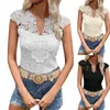 Women's T Shirts Stylish And Sexy V-neck Hollow Lace Solid Color Splicing Pullover Sleeveless T-shirt Official Store Ropa De Mujer