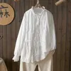 Camisas de blusas femininas de mangas longas de mangas compridas top bordadas de mangas bordadas retro e simples outono do primeiro ano do outono 2024 T44083QML2405