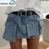 Jeans pour femmes mode femme jupe de cargaison 2024 été avec poches jupes décontractées de ligne A-line dames chic élégant mini y2k