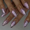 False Nails 24Pcs Almond False Nails with Glitter Powder French Fake Nails Rhinestones Design Press on Nails Wearable Stiletto Nails T240507