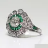 Ring Solitaire Diwenfu Pure S925 Sterling Sier Color Natural Emerald Gemstone Women 925 Joyería Cushion Zirconia Garnet Bizuteria Drop Dhtlz
