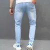 Heren jeans mannen strekken een skinny jeans gaten van verontruste heren stijlvolle broek mannelijk gescheurde potlood denim broek y240507