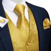 Colete de ouro de luxo Paisley para homem amarelo formal sólido cistas de cistas de seda bolso bolso de casamento quadrado de casamento chaleco hombre 240507