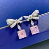 Stud Earrings 2024 Fashion Bow Pink Diamond voor vrouwen 10 Imitatie Europese en Amerikaanse lange stijl