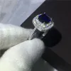 Women Fashion Cushion Cut 3ct Blue 5A Zircon Crystal 925 Sterling Silver Engagement Anello di merda per donne Bijoux 335G