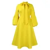 Robes décontractées couleur jaune femmes 2024 rouge long taille haute robe bouffée