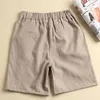 Shorts voor dames kaki solide casual linnen katoenen elastische hoge taille wijd been knop losse Koreaanse mode zomer vrouwen 2024