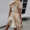 Casual Dresses Women Short Sleeve Floral Printed Dress Deep V Neck Sexig Bandage Elastic Midje snör upp elegant tunika
