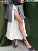 Etekler Clacive Casual Beyaz Saten Kadın Etek 2024 Moda gevşek yüksek bel uzun zarif pileli yarık dişi giysiler
