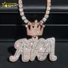 Popolare gioielli hip hop che brillano 3D ghiacciato VVS Moissanite Diamond Crown Cail Nome Nome della catena del tennis Set