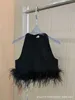 Women's Tanks & Camis Designer 24 Early Spring Black Hanging Neck Open Back Lace Spliced Feather Open Navel Short Suspended Tank Top NZM8