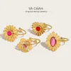 Кластерные кольца Yachan Luxury Pink Stane Stane Stainlesse Steel для женщин геометрический цветок сердца очаровательные шикарные украшения