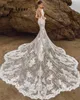 Mieten Sie Lnyer Langarmperlen auf Back Perlen -Pailletten Applikationen APPLIKES Spitzen elegantes Meerjungfrau Hochzeitskleid Vestido de Novia Sirena