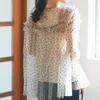Blusas de blusas plissadas femininas Hit Color Polka Dot Camisetas Japão estilo Camisas Fairy Chic Ropa Mujer Primavera Verão 2024 Tops