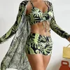 Women's Swimwear 3 Pieces Bikini Set For Beach Cover Up Swimsuit Women Floral Print Small Fresh High Waisted Swim Suit Bathing Suits