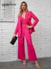 Женские брюки с двумя частями 2024 Весенний элегантный розовый красный костюм набор для бретелек без рукавов.