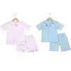 Pajamas 2024 SEERSUCKER 100% coton pur couture pour enfants pyjama ensemble pyjamas d'été décontracté pour les jeunes enfants pyjamas garçons bébé vêtements 2405