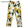 Calça feminina Maryyimei moda tecida algodão férias elásticas imprimidas casuais com cintura alta slim-fit de alta qualidade de alta qualidade garotos de campainha