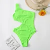 Kvinnors badkläder solid ett stycke baddräkt en axel thong monokini sommargrön svart strand slitage mujer 2024 baddräkt xl