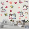 Autocollants diy couple licorn mall décor abeille papier peint autocollant bricolage caricaturé licorne mural autocollants pour enfants décoration murale de chambre à coucher