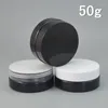 Speicherflaschen 50 Gramm schwarze Haustier Jar Topf weiße Lid -Lid -Creme -Masken -Gel -Essenz Mlisturizer Emulsionswachs Hautpflege Kosmetische Packung