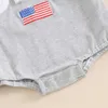 Rompers 4th of July Baby Infant Girls Boys Fuzzy Letter Flag Embroidery Crew Neck Short Sleeve Jumpsuits For Newborn Clothes H240507