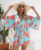 Casual Dresses Women's Beach Mini Sundress Summer Leaf Fresh Print Dress for Fine Women V Neck Short Sleeve Ropa de Mujer