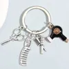 Keychains Lonyards coiffeur coiffeur ciseaux coiffures coiffure sèche-cheveux clés coiffure coiffure clés chaînes pour femmes hommes bricolage bijoux faits à la main cadeaux