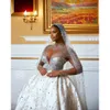 Wedding Ball Shining Gown Hollow Dresses O-Neck Beads Sequins Lace Sleeves Crystals Detachable Sweep Train Custom Made Bridal Plus Size Vestidos De Novia