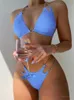 Swimwear pour femmes Sexy Metal String String Swimwear lickinis Bikinis Set Mujer Swersuit Women Triangle Rucched Thong Bathing Fssue Biquinis Bikini Swim T240505