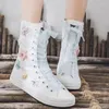 Sıradan Ayakkabı Klasik High En İyi Tuval Kadınlar Çiçek İnci Ayakkabı Botları Öğrenci Spor Moda Zapatos Para Mujeres