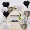 Décoration de fête 10 pcs Balloons de coeur en papier d'aluminium noir 18 pouces avec ruban M pour décorations