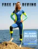 Adatta a Hisea donna un pezzo elastico alto elastico 3mm wetsuit in surfing surfing tuge di colore brillante giuntura classico costume da bagno a maniche lunghe.