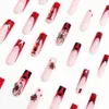 Faux Nails 24pcs 3D Spider Faux Nails Red French Balletcore Press on Nails Couverture complète portable pour les femmes femmes européennes Faux Patches à ongles T240507