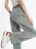 Pantalones de mezclilla holgados rectos bordados Mujeres casuales jeans vintage jeans streetwear kot pantolones 240423
