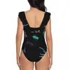 Frauen Badebekleidung gekräuselt einteilig Badeanzug Frauen bunte Neon Palm Tree Beach und Ozean sexy Schnürung Monokini Girl Badeanzug