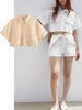 Blouses des femmes Femmes simples 2024 Été Solide Shorts Tops Fashion Femelle Trop Top Down Collar Sleve Pockets Shirts