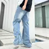 S 2023 Siber Y2K Moda Yıkanmış Mavi Bulbeli Kot Pantolon Erkekler İçin Düz Kadınlar Geniş Bacak Denim Pantolon Ropa Hombre J240507