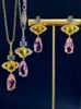 Luxuriöse Designer -Schmucksets Damen Halsketten Ohrstollen Halskette Ohrring mit blau rosa weißen Kristall Diamonds Planet Anhänger W9385336