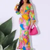 Casual Dresses Wepbel Y2K Floral Bodycon Dress Women Long Sleeve Deep V Neck Tight Fishtail Summer Sexy Sheath Hollow Out