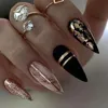 Valse nagels 24 -stcs glitter amandel valse nagels lange stiletto nep nagels met rode lippen ontwerpen draagbare pers op nagels dame nagel tips t240507