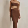 Casual Dresses Fashion Strapless Dress Cut Out Bandage Bodycon Midi Slit Tube Top Y2K Women Wrap Hip Lace Up Knitwears Vestidos