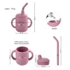 Cups Derees Uitrusting Baby Siliconen Voeding Cup met handvat BPA Gratis kindercartoonpatroon Leren Drink Childrens Straw Cupl2405