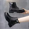 Stiefel Herbst Winterkampf Frauen Mode Punk Gothic Knöchel PU PU Leder Schwarze Plattform kurze weibliche Schuhe