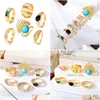 Bands Anneaux Naturel Stone Rose Rose Green Turquoise Femmes Bohemian Élégable Bing Bing Bijoux Accessoires Drop Livraison Dhqup