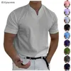 Mäns T-skjortor Casual Blus Solid Color Shirt V-Neck Gentleman's Business Short Sleeve Fitness Temperament Outfit Camisa Masculina
