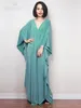 Solid Sexy V-neck Batwing Sleeve Plus Size Kaftan Loose Slit Beach Dress 2024 Women Summer Beachwear Bathing Suit Cover Up Q1306